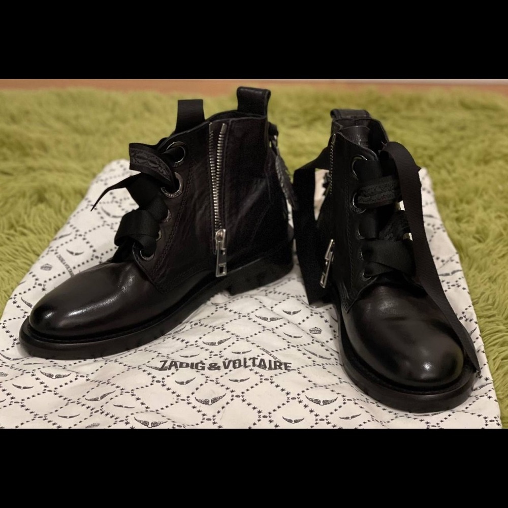 Black leather lace-up 30mm ankle boots from Zadig & Voltaire. Like New condition